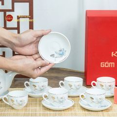 Bộ Trà Ngọn Đèn Hoa Sen Xanh Vẽ Vàng