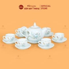 Bộ Trà Ngọn Đèn Hoa Sen Xanh Vẽ Vàng