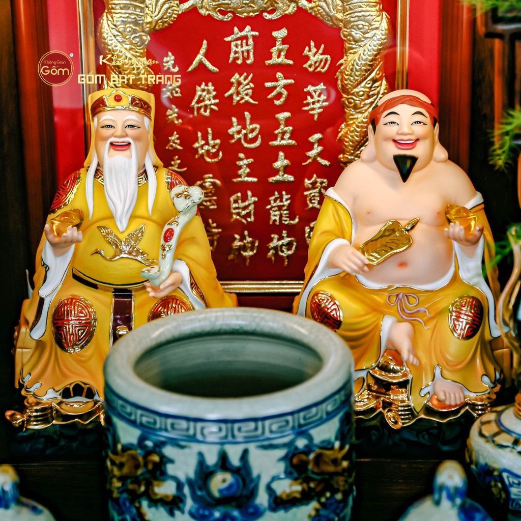 Tượng Thần Tài Thổ Địa Ghế Đá Áo Vàng