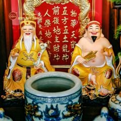 Tượng Thần Tài Thổ Địa Ghế Đá Áo Vàng