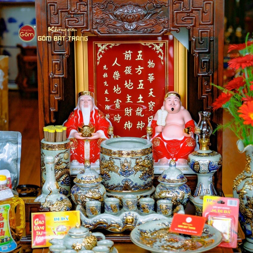 Tượng Thần Tài Thổ Địa Ghế Rồng Màu Đỏ