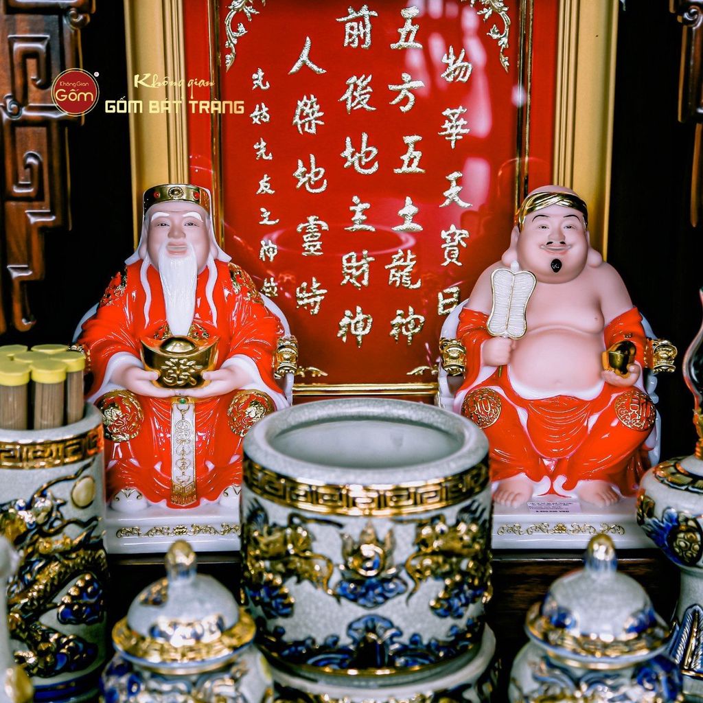 Tượng Thần Tài Thổ Địa Ghế Rồng Màu Đỏ