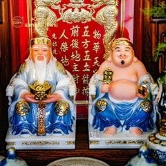 Tượng Thần Tài Thổ Địa Ghế Rồng Màu Saphia