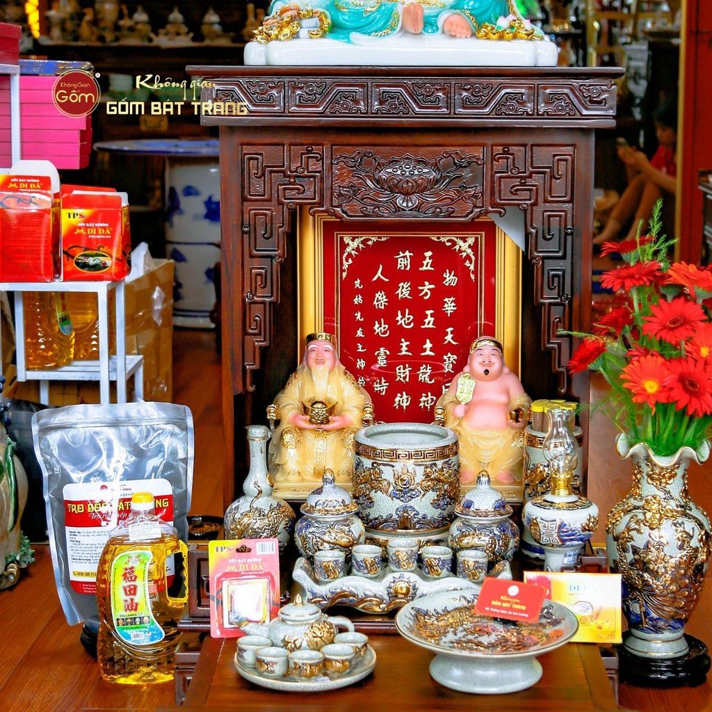 Tượng Thần Tài Thổ Địa Ghế Rồng Màu Thạch Anh Vàng