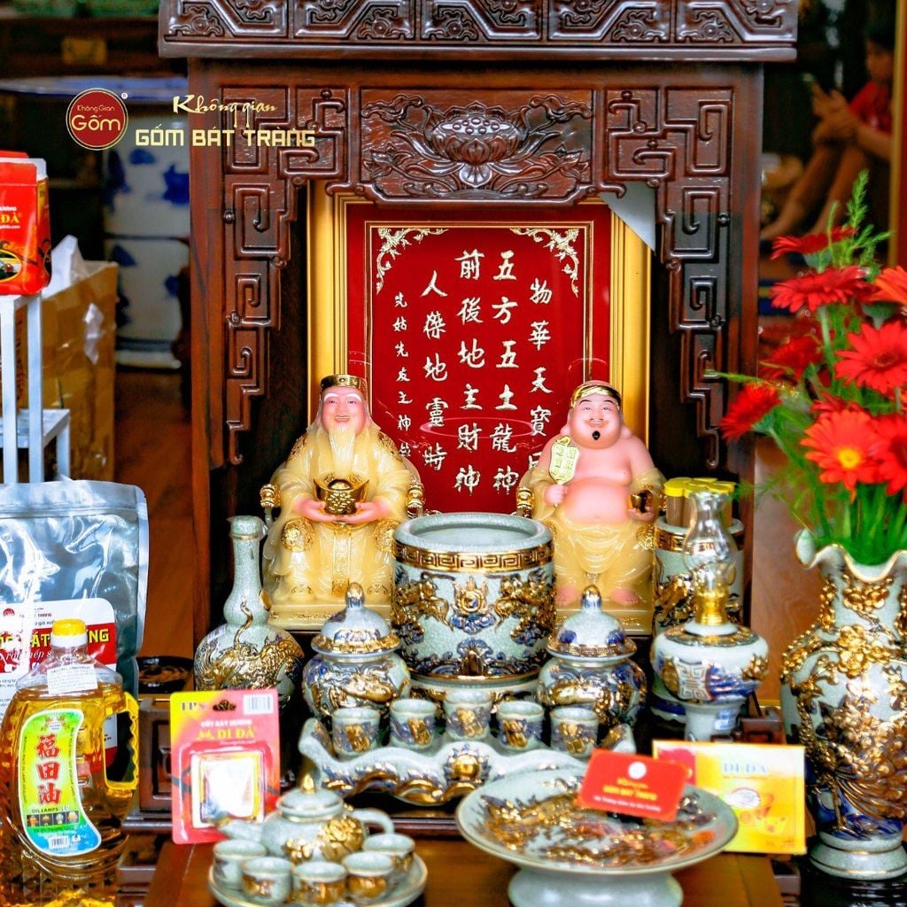 Tượng Thần Tài Thổ Địa Ghế Rồng Màu Thạch Anh Vàng