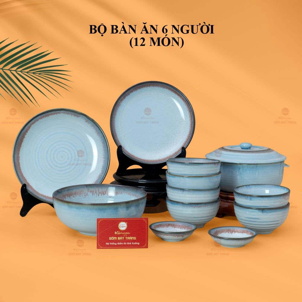 Bộ Bàn Ăn 6 Người (12 món) Men Biển Xanh Kim Sa
