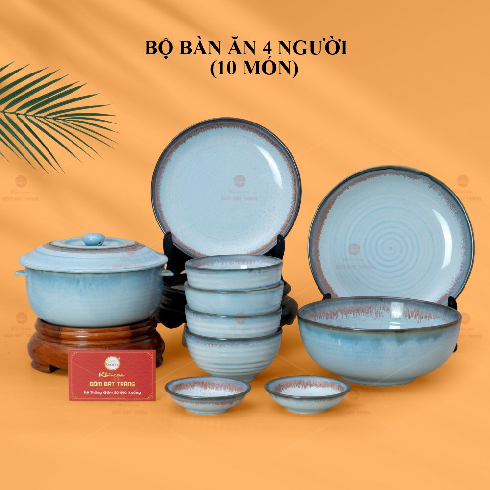 Bộ Bàn Ăn 4 Người (10 món) Men Biển Xanh Kim Sa