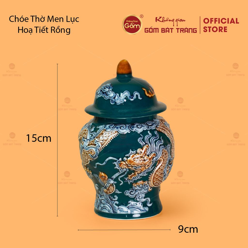 Chóe Thờ Men Lục Họa Tiết Cá Chép Hóa Rồng