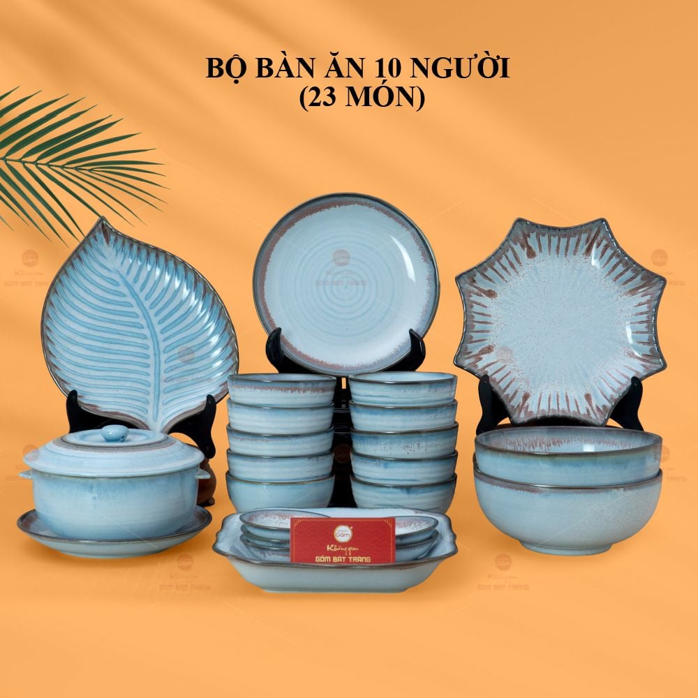 Bộ Bàn Ăn 10 Người (23 món) Men Biển Xanh Kim Sa