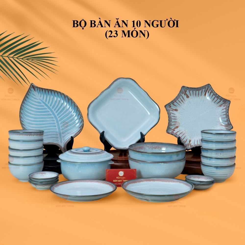 Bộ Bàn Ăn 10 Người (23 món) Men Biển Xanh Kim Sa