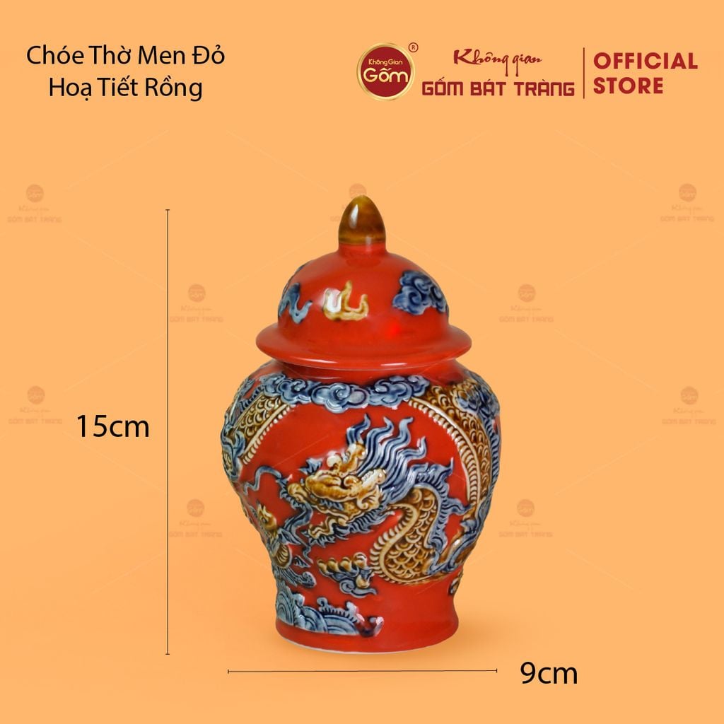 Chóe Thờ Men Đỏ Họa Tiết Cá Chép Hóa Rồng