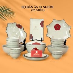 Bộ Bàn Ăn 10 Người (23 món) Men Hỏa Biến Hoa Sứ Đỏ