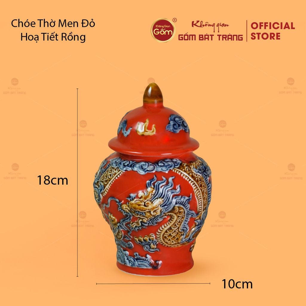 Chóe Thờ Men Đỏ Họa Tiết Cá Chép Hóa Rồng