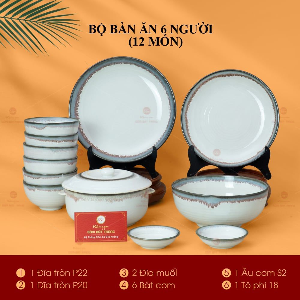 Bộ Bàn Ăn 6 Người (12 món) Men Ngọc Trai