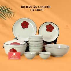 Bộ Bàn Ăn 6 Người (12 món) Men Hoả Biến Hoa Sứ Đỏ