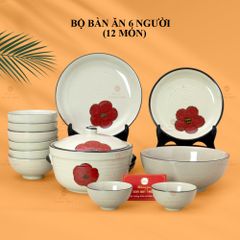 Bộ Bàn Ăn 6 Người (12 món) Men Hoả Biến Hoa Sứ Đỏ