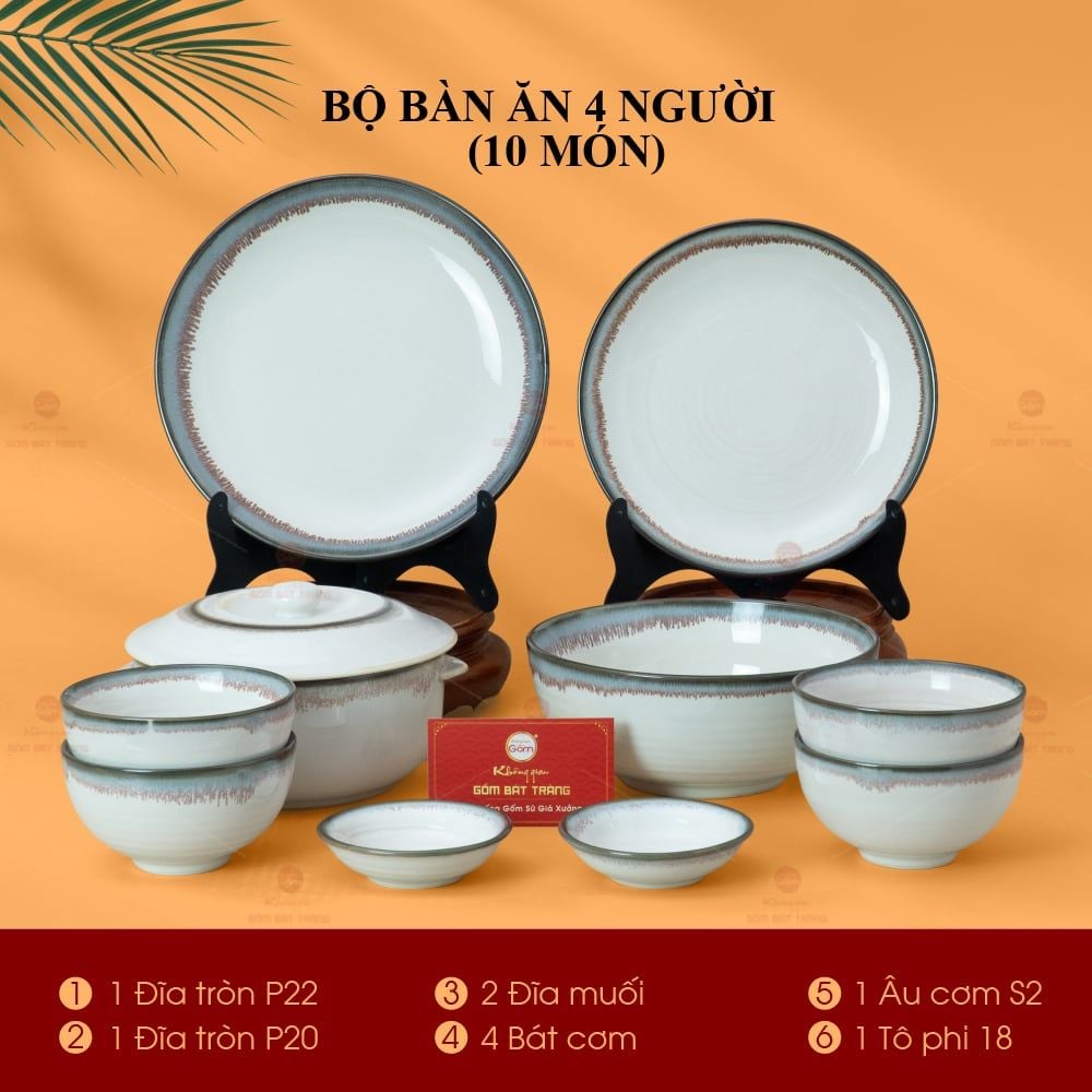 Bộ Bàn Ăn 4 Người (10 món) Men Ngọc Trai