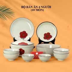Bộ Bàn Ăn 4 Người (10 món) Men Hoả Biến Hoa Sứ Đỏ