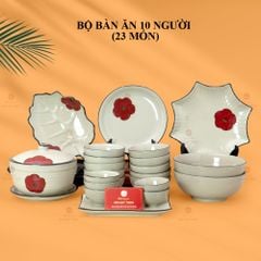Bộ Bàn Ăn 10 Người (23 món) Men Hỏa Biến Hoa Sứ Đỏ
