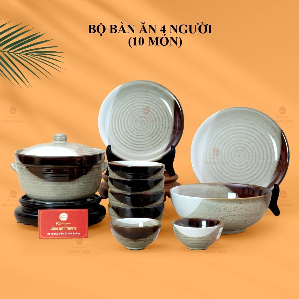 Bộ Bàn Ăn 4 Người (10 món) Men Hỏa Biến Ba Màu