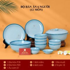 Bộ Bàn Ăn 6 Người (12 món) Men Biển Xanh Cát Trắng