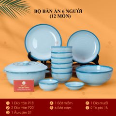 Bộ Bàn Ăn 6 Người (12 món) Men Biển Xanh Cát Trắng