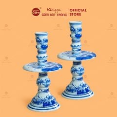 Chân Đèn Thờ Men Lam Họa Tiết Hoa Sen