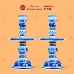 Chân Đèn Thờ Men Lam Họa Tiết Hoa Sen