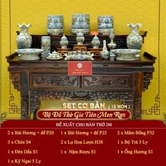 [Set Cơ Bản] Bộ Đồ Thờ Gia Tiên Men Rạn (15 món)