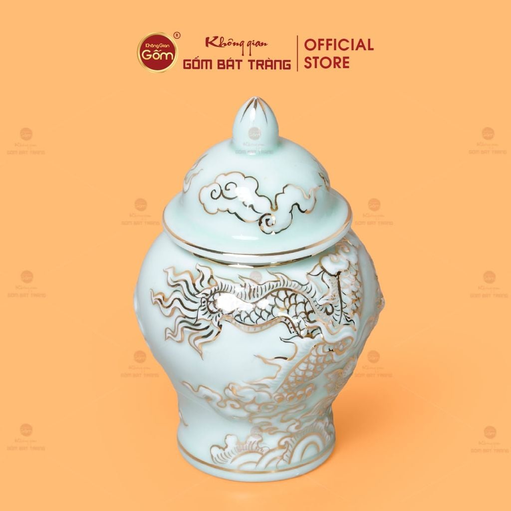 Chóe Thờ Men Ngọc Hoàng Tộc Vẽ Vàng Cá Chép Hóa Rồng