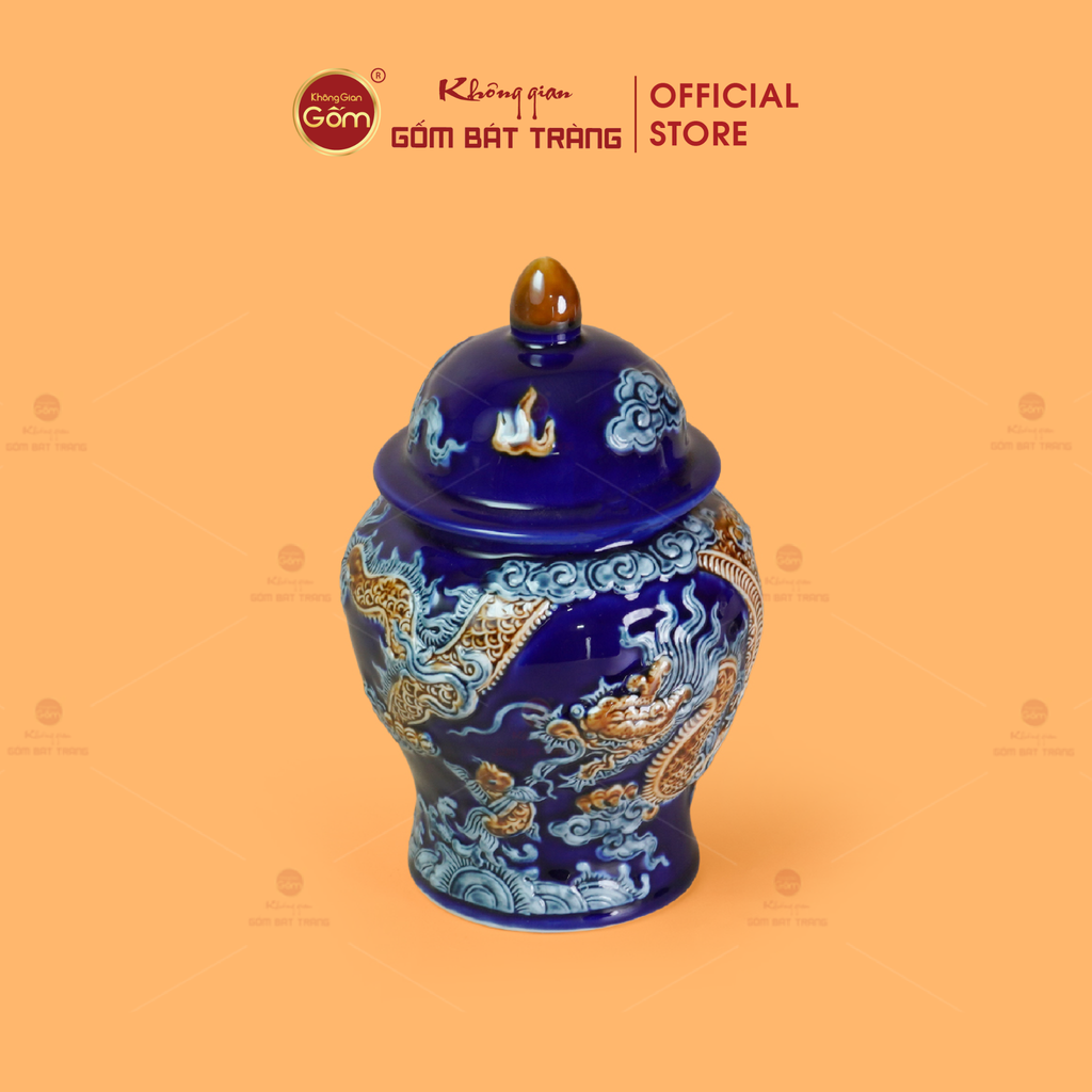 Chóe Thờ Men Xanh Coban Họa Tiết Rồng