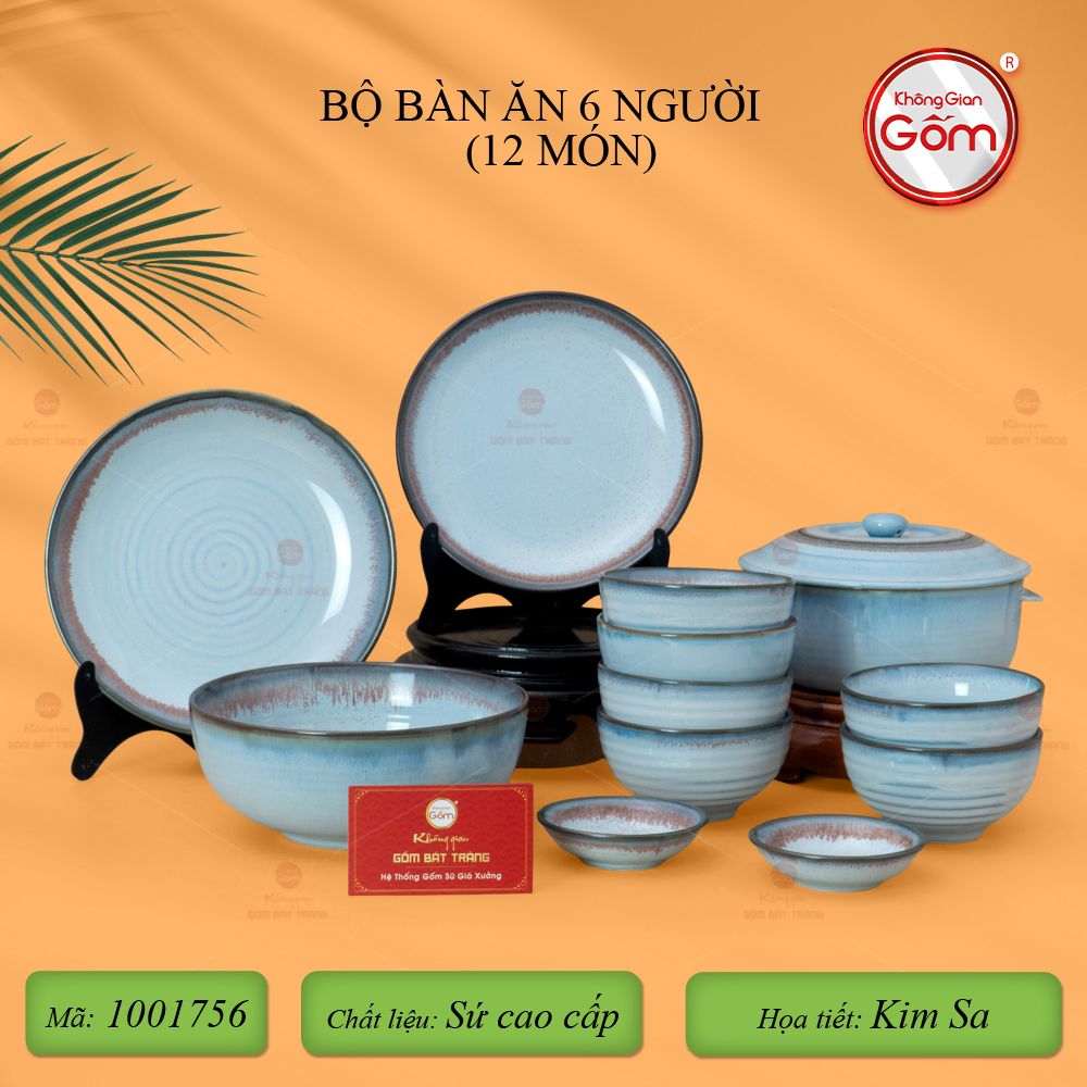 Bộ Bàn Ăn 6 Người (12 món) Men Biển Xanh Kim Sa
