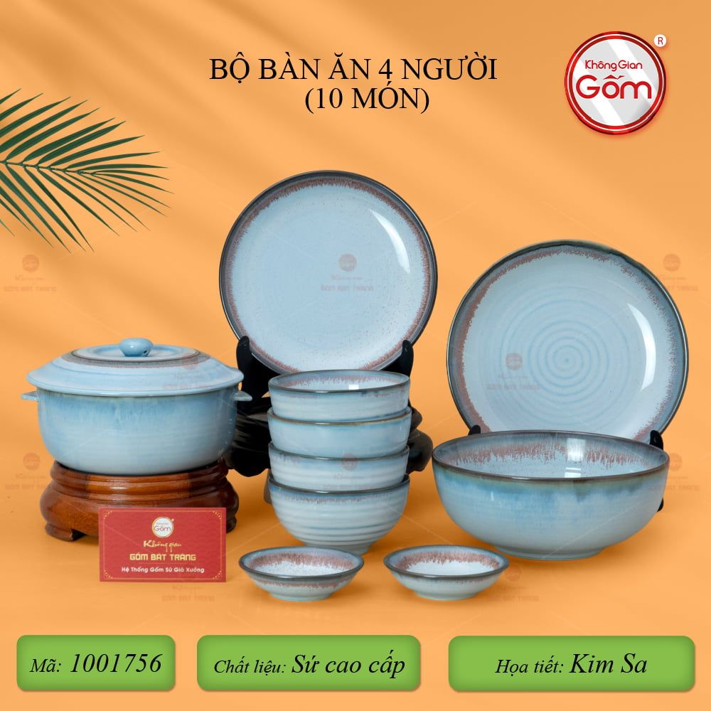 Bộ Bàn Ăn 4 Người (10 món) Men Biển Xanh Kim Sa