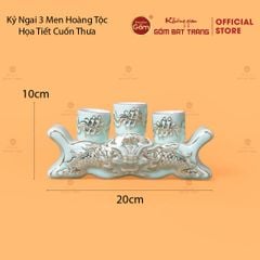 Kỷ Ngai 3 Chén Thờ Men Ngọc Hoàng Tộc Vẽ Vàng Cuốn Thư