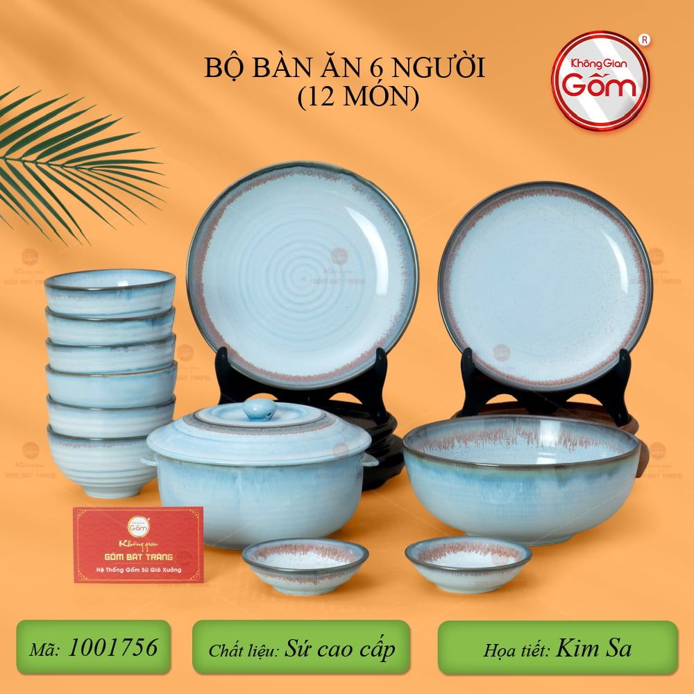 Bộ Bàn Ăn 6 Người (12 món) Men Biển Xanh Kim Sa