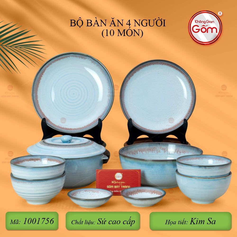 Bộ Bàn Ăn 4 Người (10 món) Men Biển Xanh Kim Sa