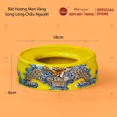 Đế Bát Hương Men Vàng Họa Tiết Song Long Chầu Nguyệt