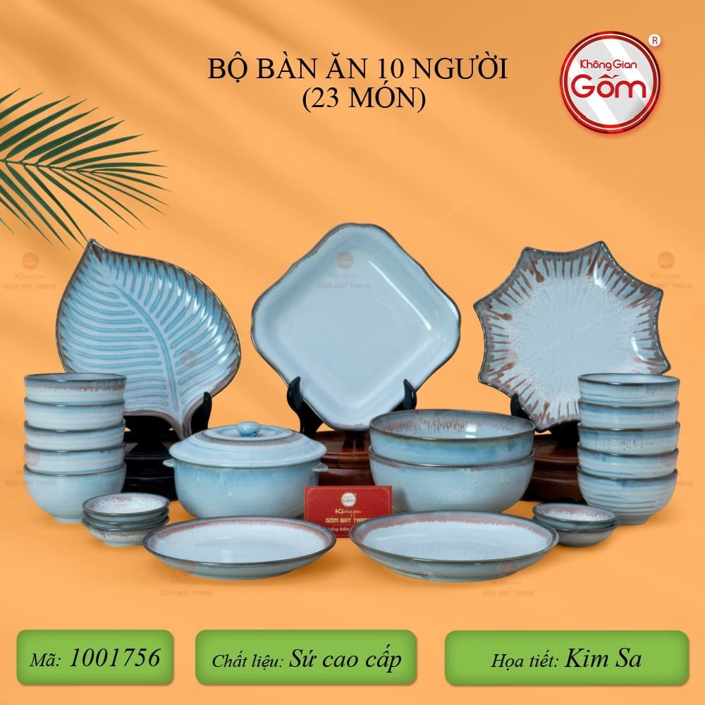 Bộ Bàn Ăn 10 Người (23 món) Men Biển Xanh Kim Sa