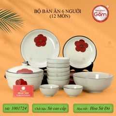 Bộ Bàn Ăn 6 Người (12 món) Men Hoả Biến Hoa Sứ Đỏ