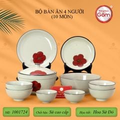 Bộ Bàn Ăn 4 Người (10 món) Men Hoả Biến Hoa Sứ Đỏ