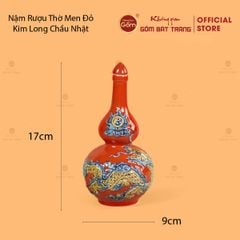 Nậm Rượu Men Đỏ Họa Tiết Kim Long Chầu Nhật