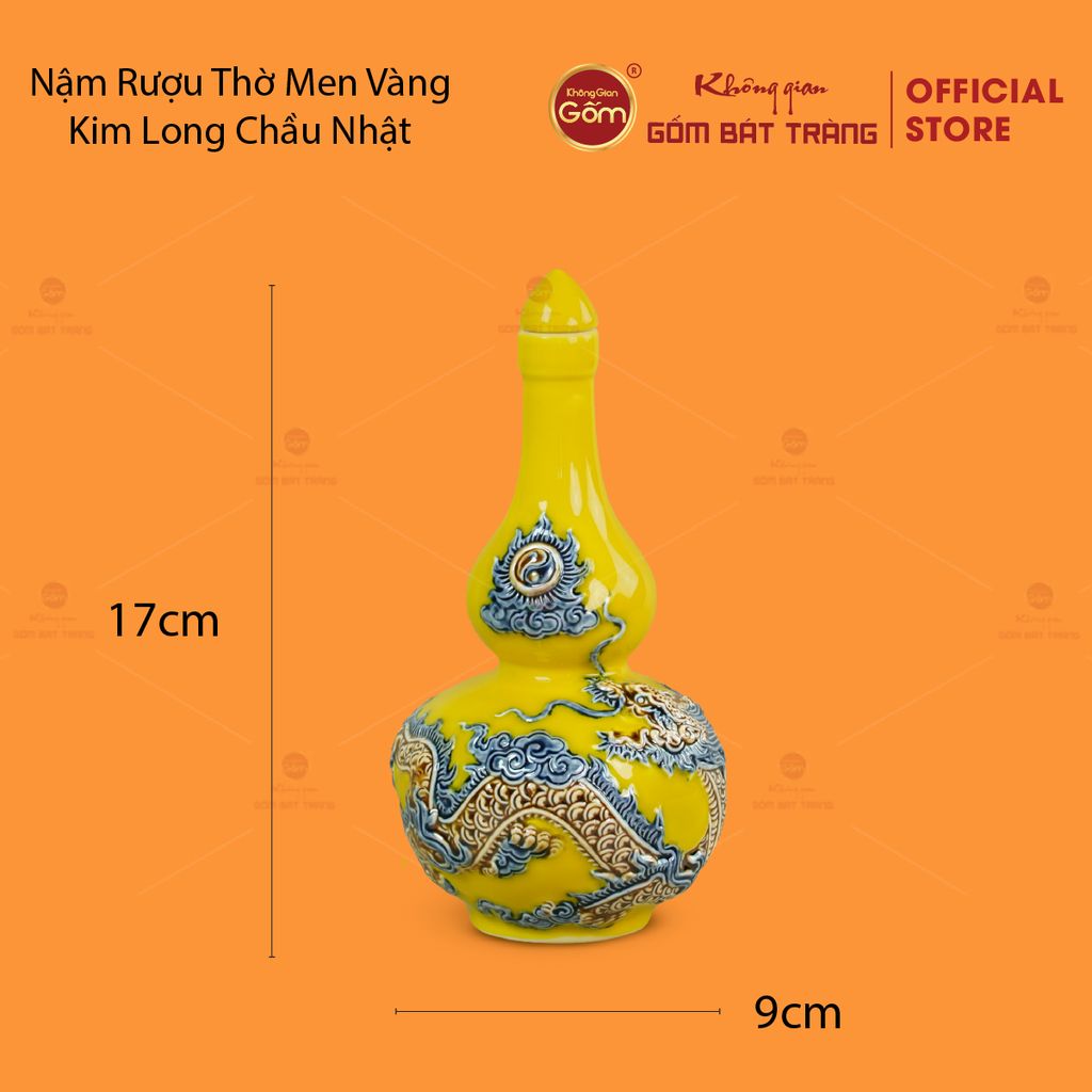 Nậm Rượu Men Vàng Họa Tiết Kim Long Chầu Nhật
