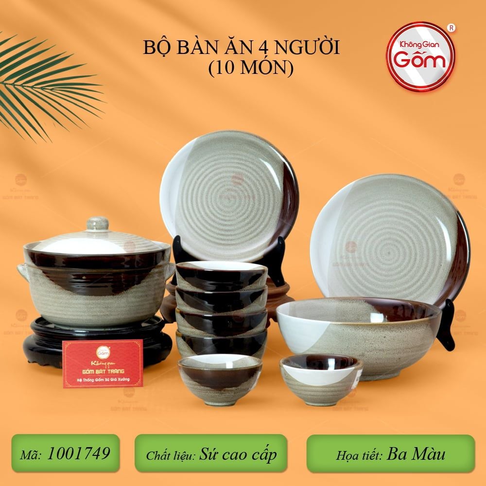 Bộ Bàn Ăn 4 Người (10 món) Men Hỏa Biến Ba Màu