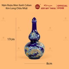 Nậm Rượu Men Xanh Coban Họa Tiết Kim Long Chầu Nhật