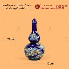 Nậm Rượu Men Xanh Coban Họa Tiết Kim Long Chầu Nhật