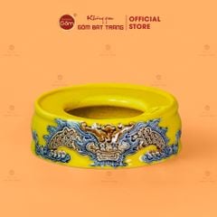 Đế Bát Hương Men Vàng Họa Tiết Song Long Chầu Nguyệt