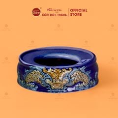 Đế Bát Hương Men Xanh Coban Họa Tiết Song Long Chầu Nguyệt