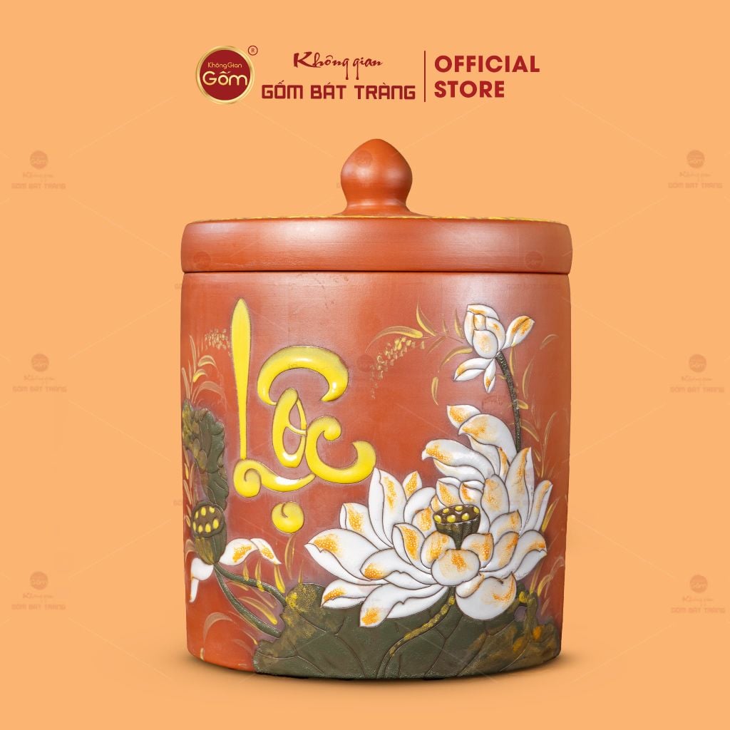 Hũ Gốm Sen Lộc Trụ Tròn