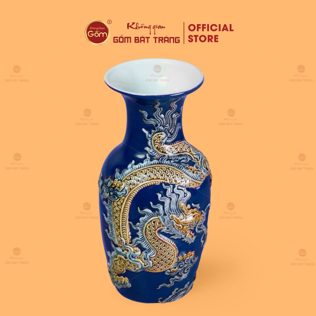 Lọ Hoa Men Xanh Coban Cá Chép Hoá Rồng