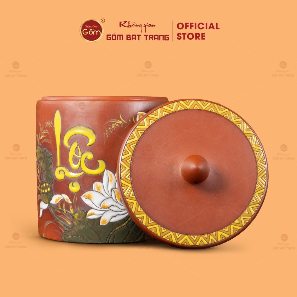 Hũ Gốm Sen Lộc Trụ Tròn